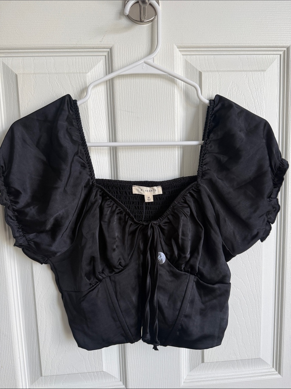 PacSun Black Satin Puff-Sleeve Crop Top